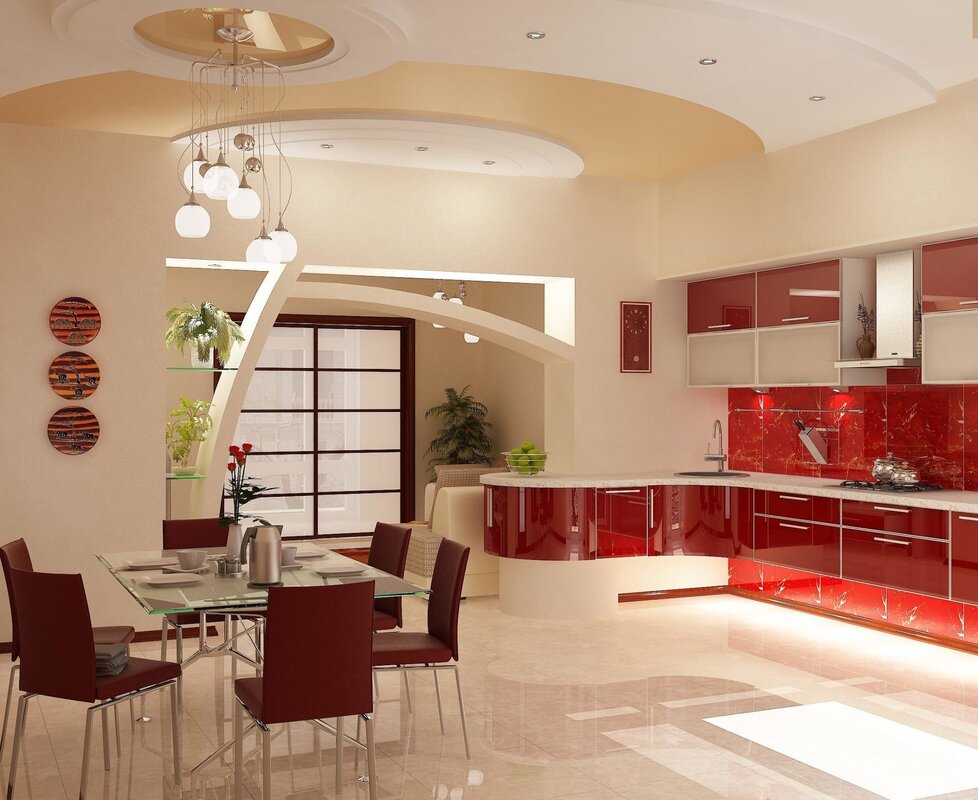 Burgundy kitchen in the interior