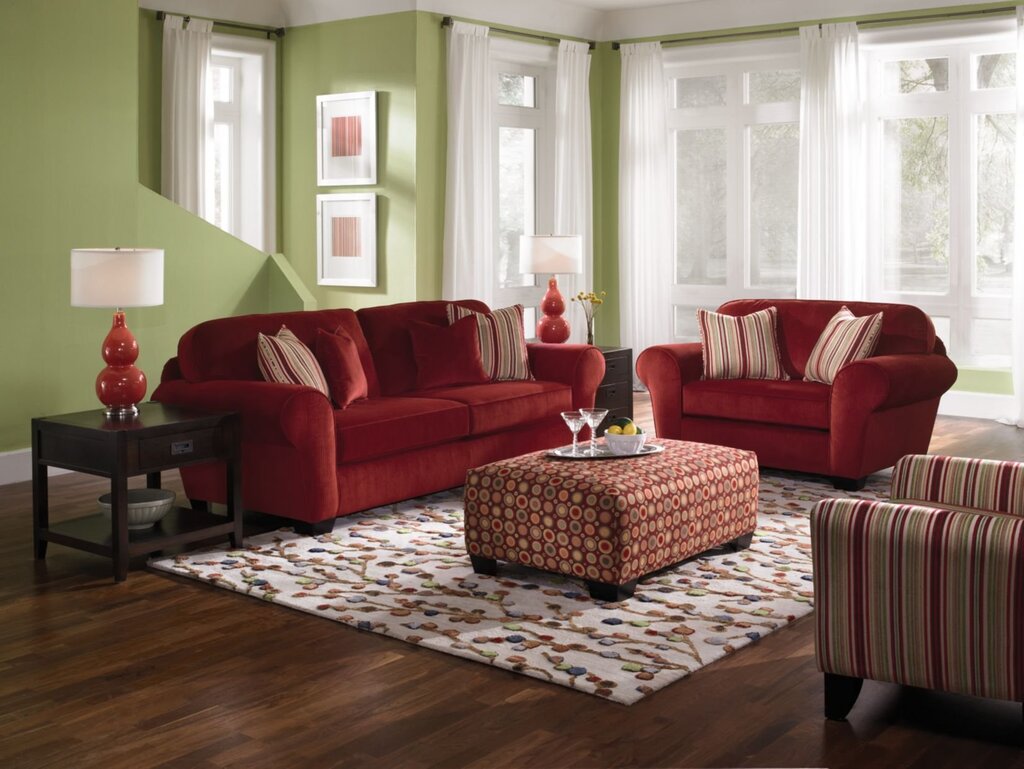 Burgundy sofa in the interior