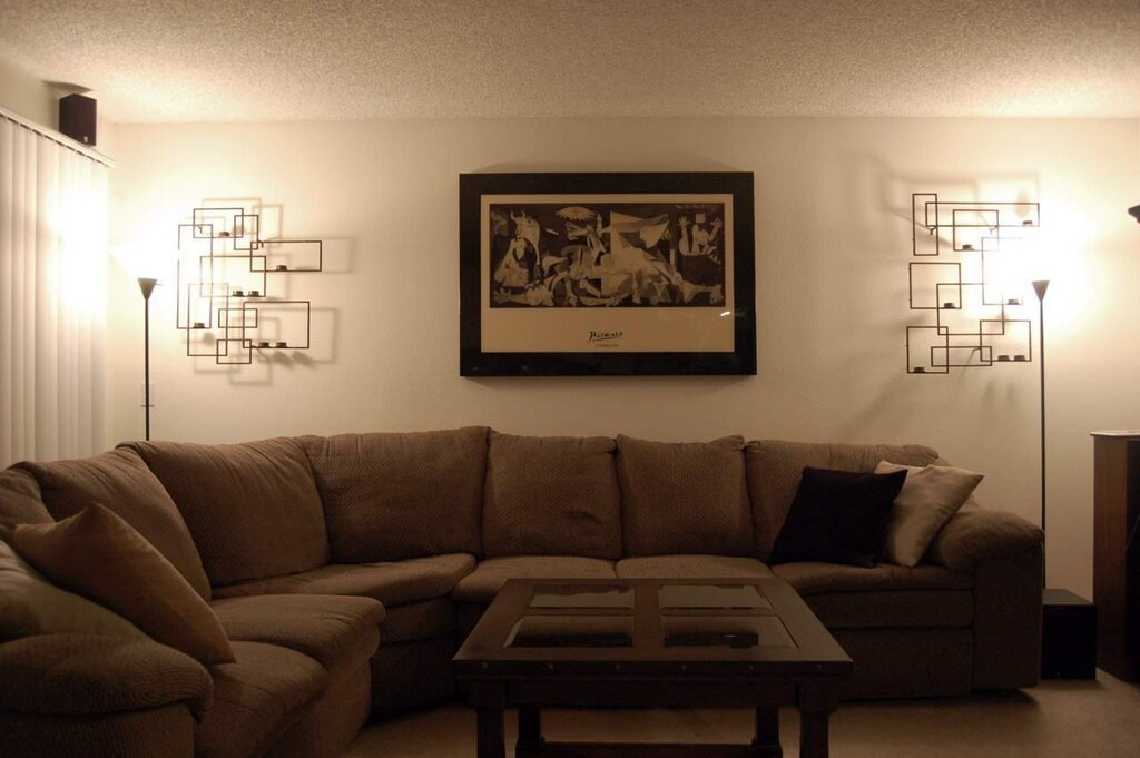 A wall sconce in the living room interior