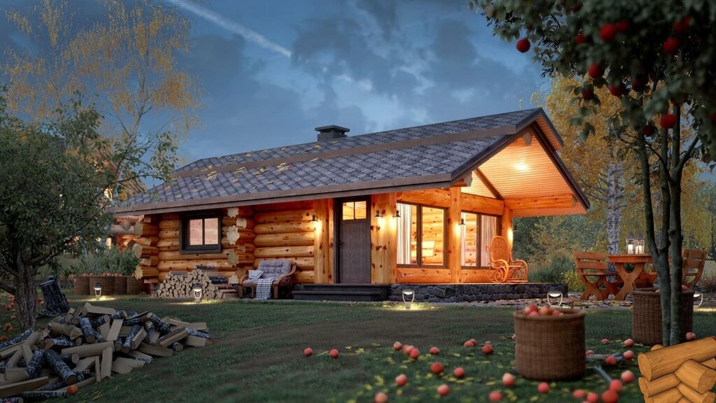 A log house with panoramic windows