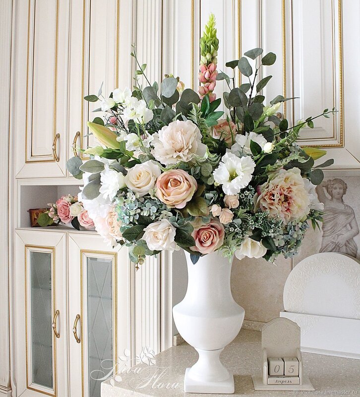 Bouquets of artificial flowers for home interior