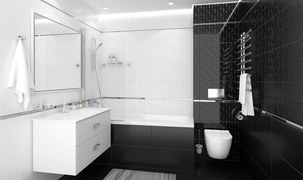 Black and white tiles in the bathroom