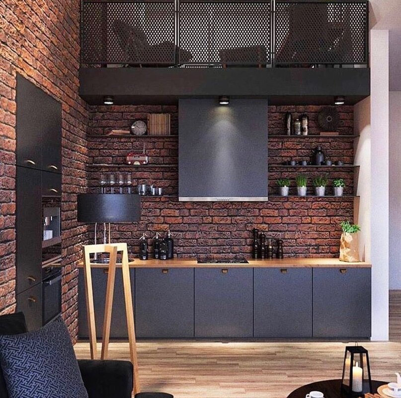 Black loft kitchen