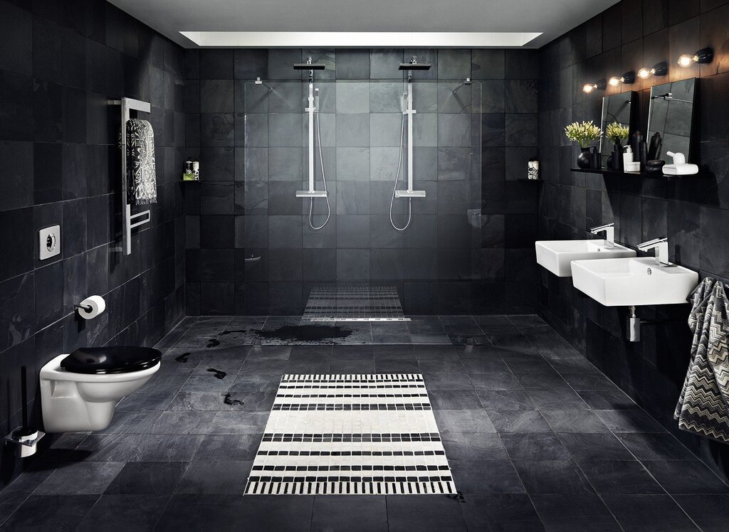 Black floor tile for the bathroom