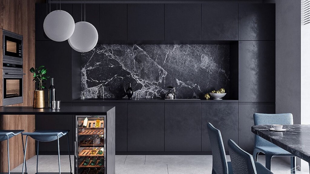 Black wall panel for the kitchen