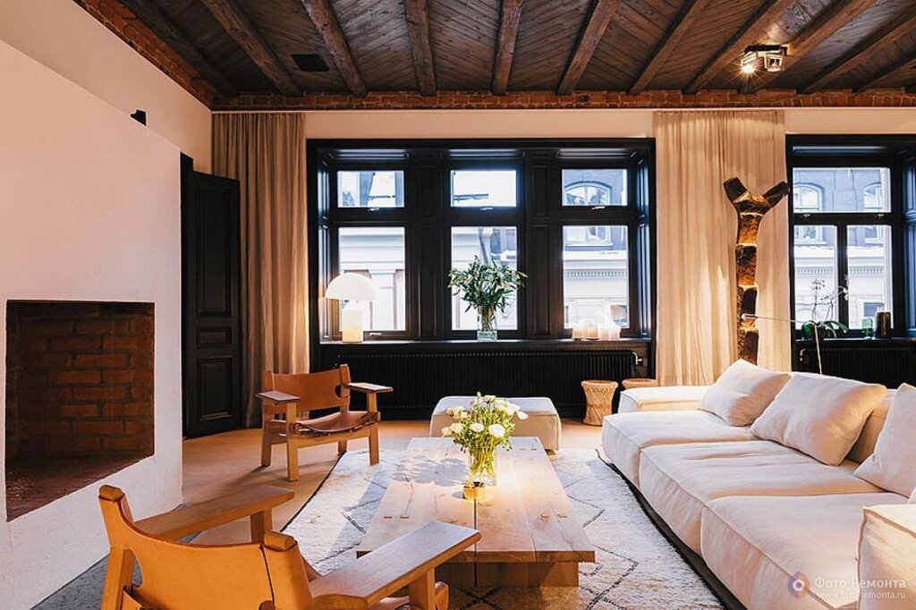 Black windows in the interior of the house