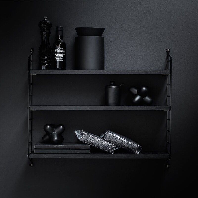 Black shelves in the interior