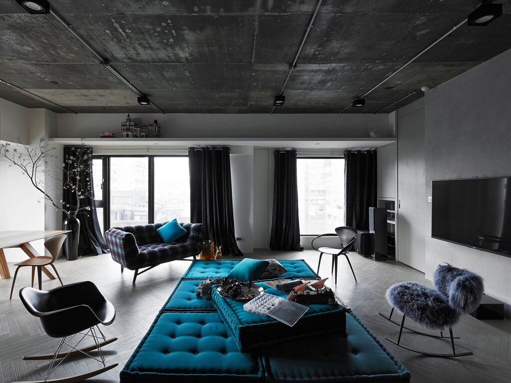 Black concrete ceiling