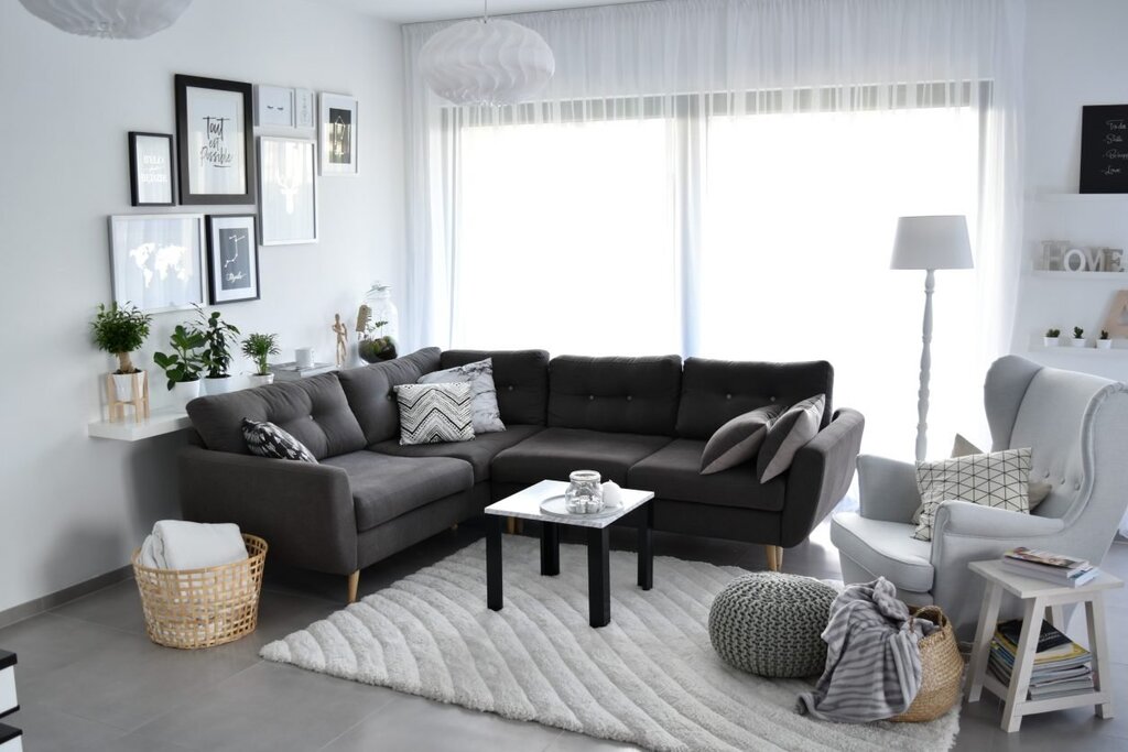 Black sofa in the interior