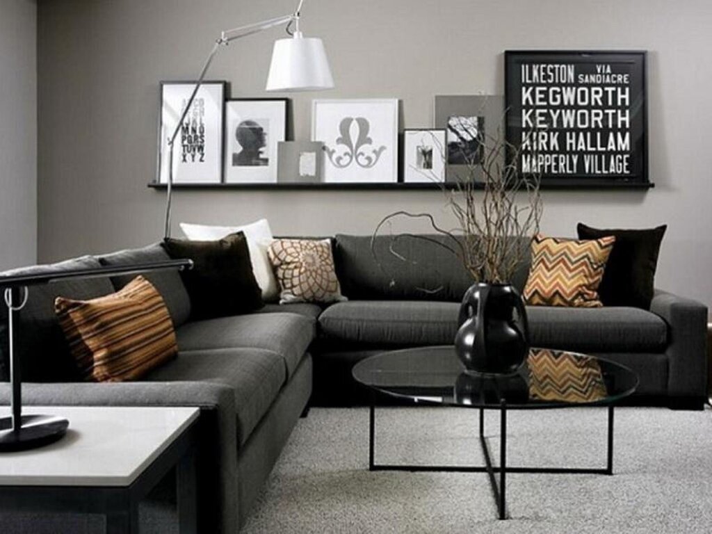 Black sofa in the living room interior