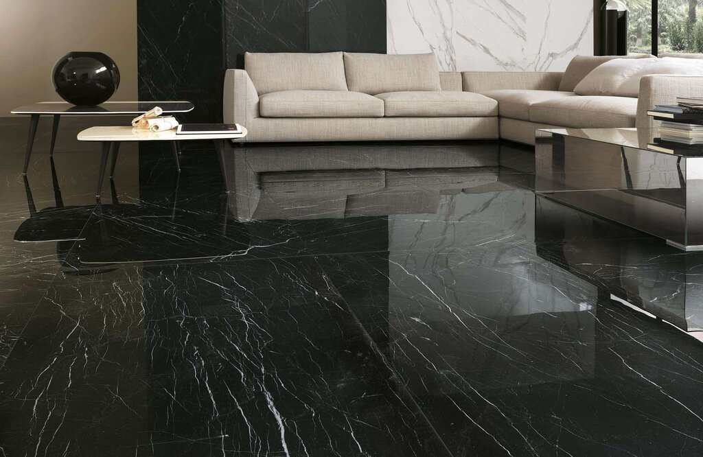 Black porcelain stoneware on the floor