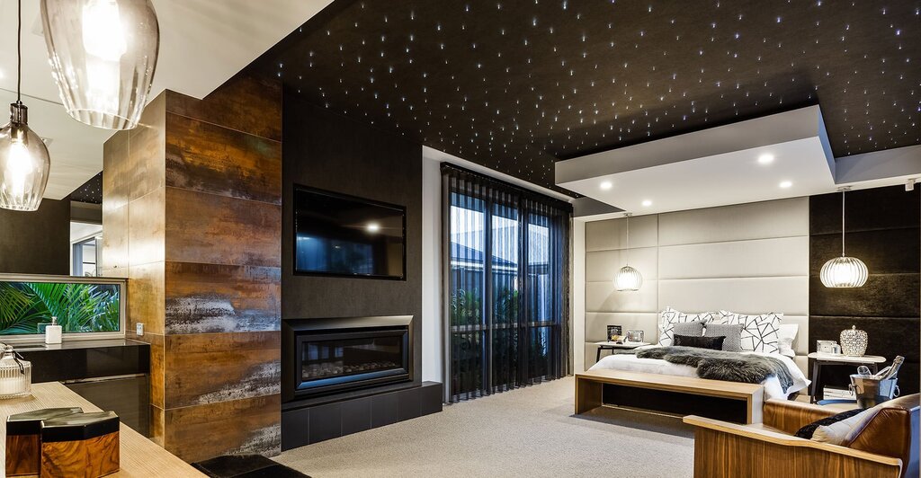 Black matte stretch ceiling in the interior 21 фото