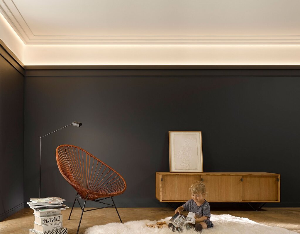 Black ceiling molding in the interior