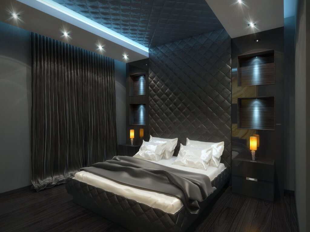 Black ceiling in the bedroom