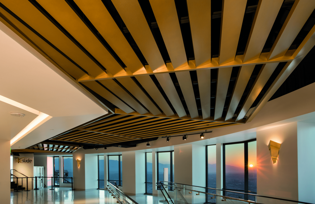 Black slatted ceiling