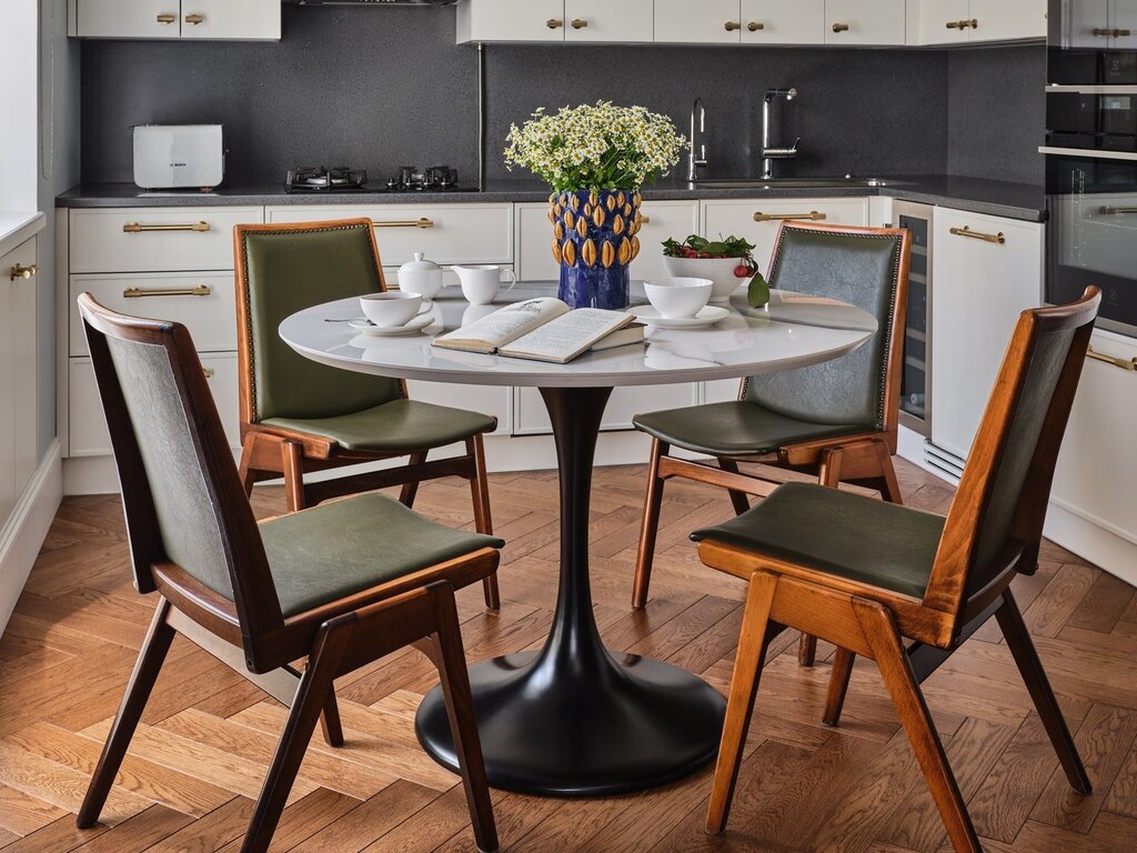 Black table in the kitchen interior