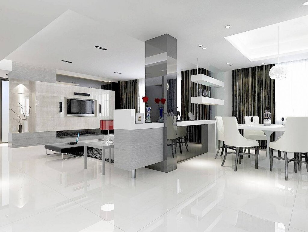 Black and white kitchen living room