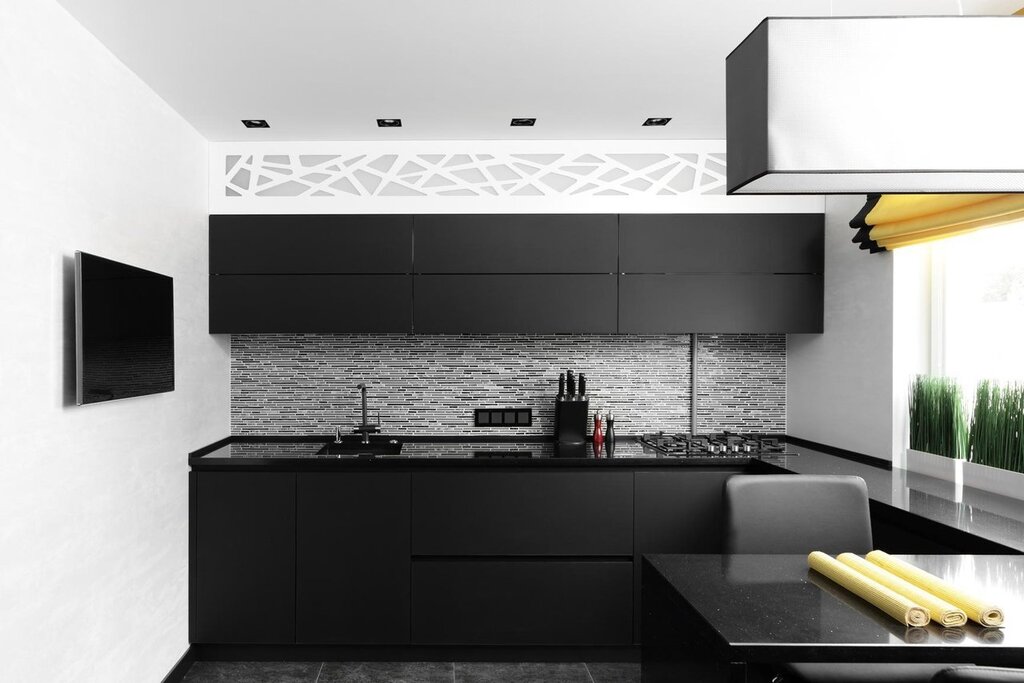 Black and white matte kitchen 15 фото