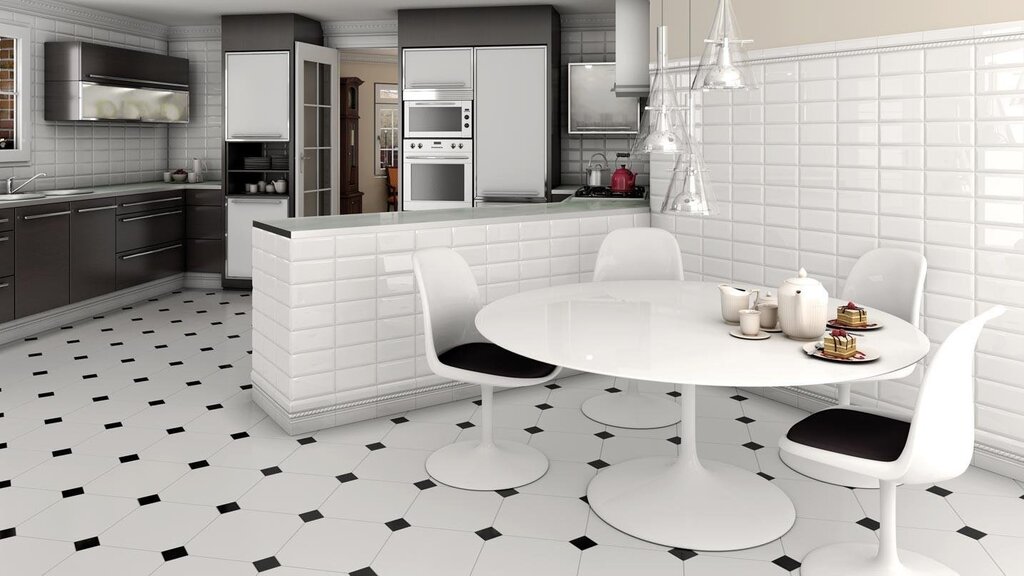 Black and white floor tiles