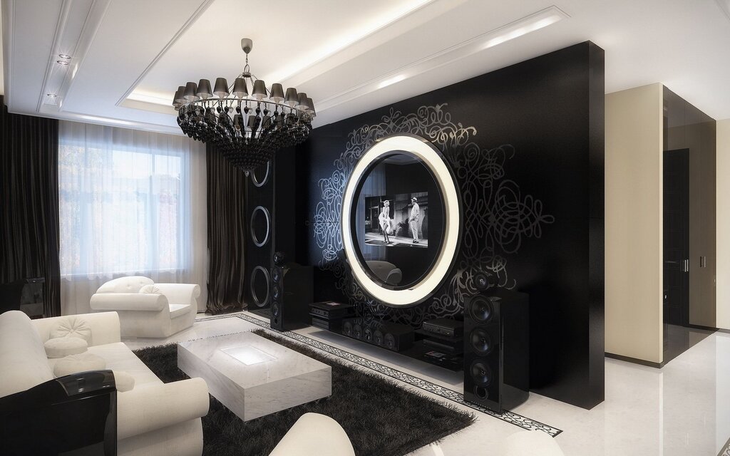 Black and white interior of the room