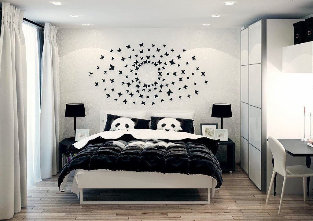 Black and white bedroom interior