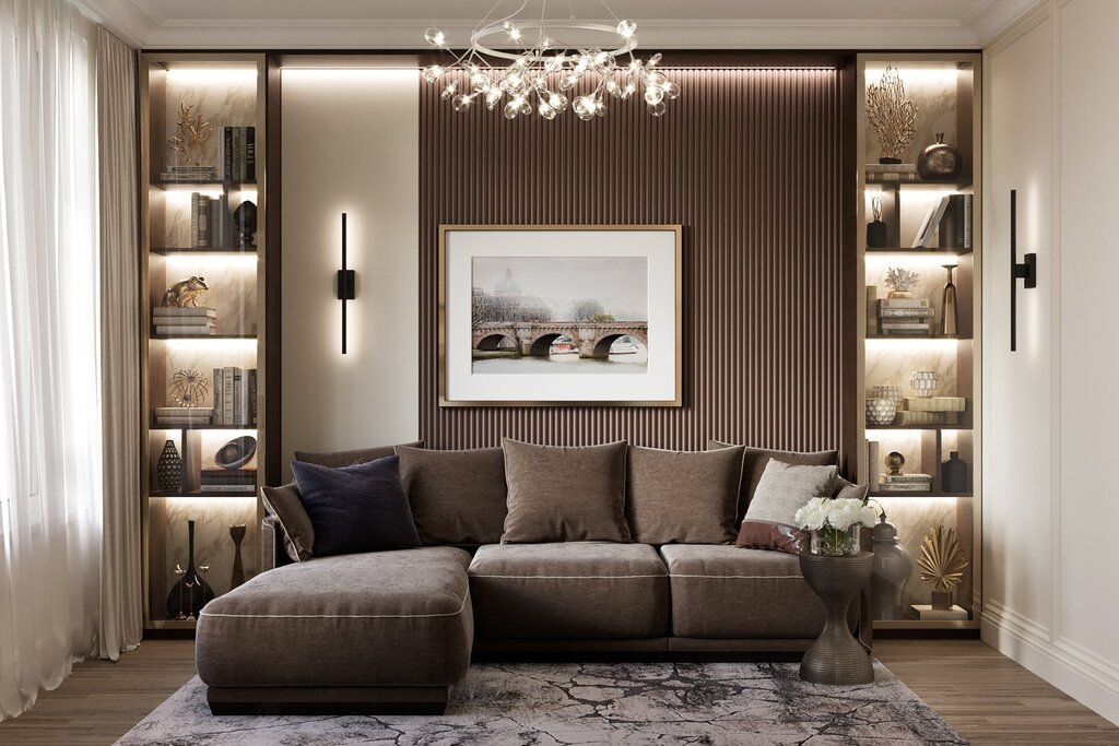 A black wall in the living room interior