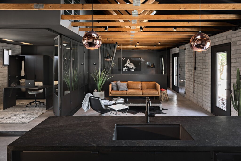 Black ceiling in a loft interior