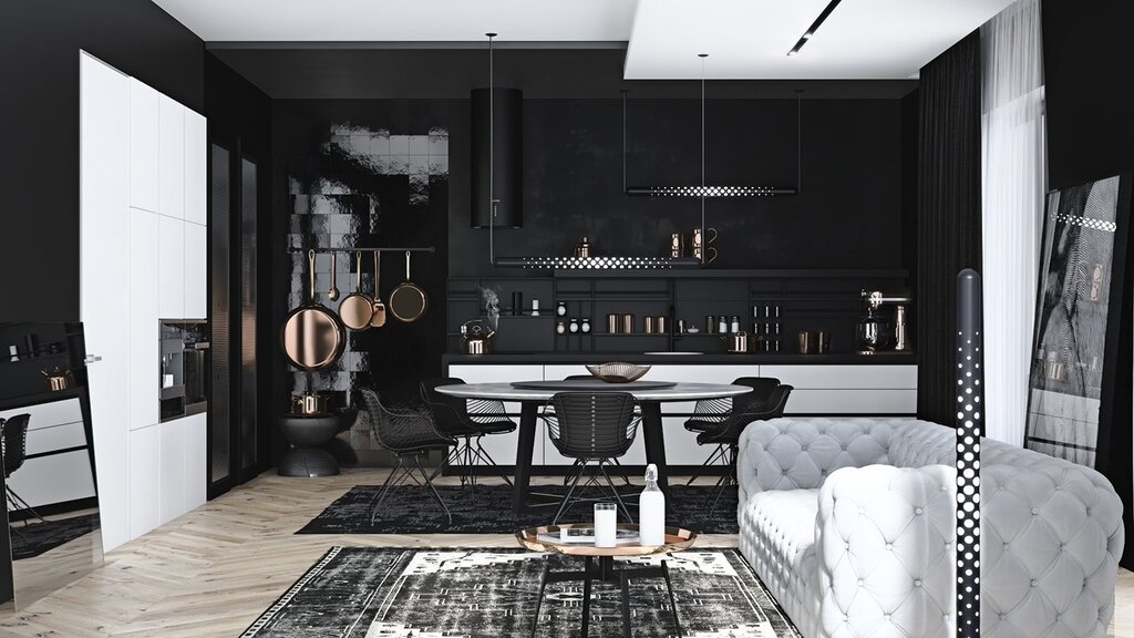 Black and white apartment interior