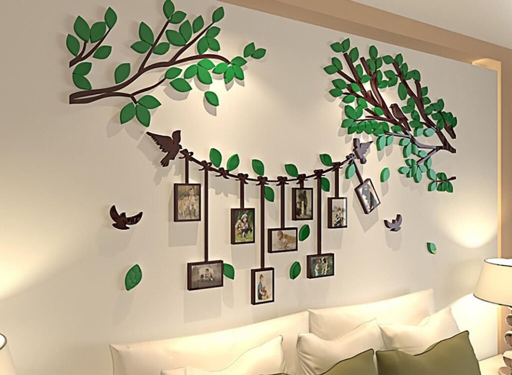 Wall decor with photo frames made of wood