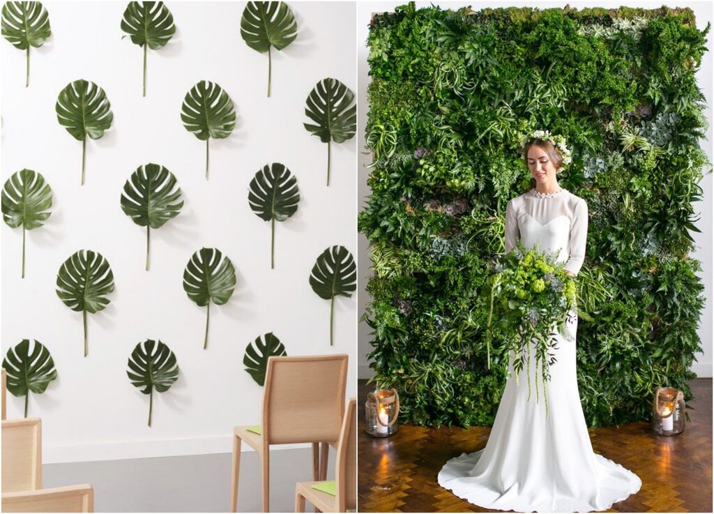 Wall decor with artificial leaves