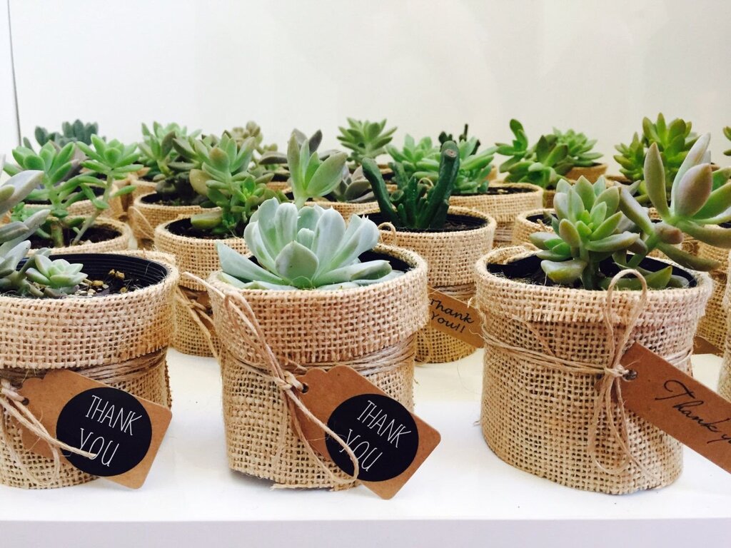 Decorating flower pots with burlap