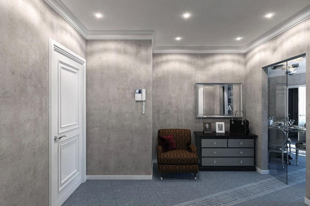 Decorative plaster of gray color in the interior