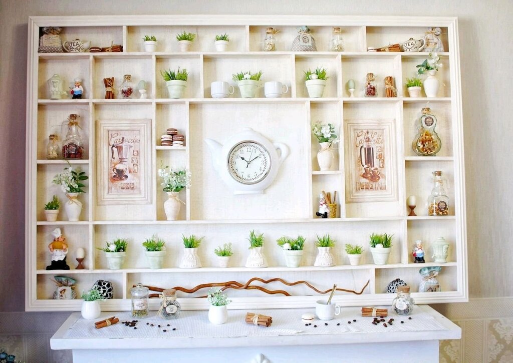 Decorative shelves for the kitchen on the wall