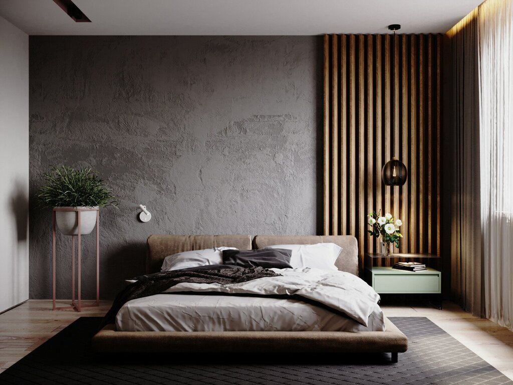 Decorative slats in the bedroom 47 фото