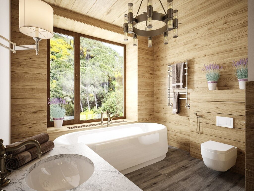 Wood in the bathroom interior