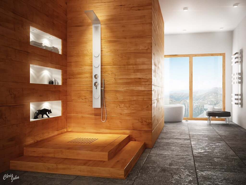 Wooden shower cabin