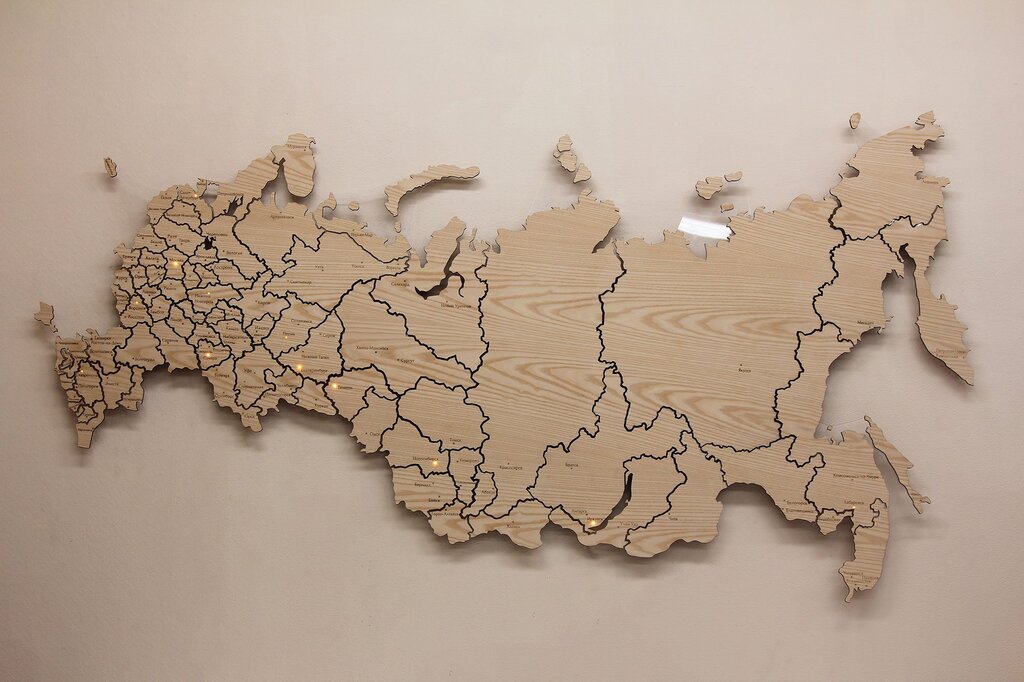 Wooden map of Russia for the wall