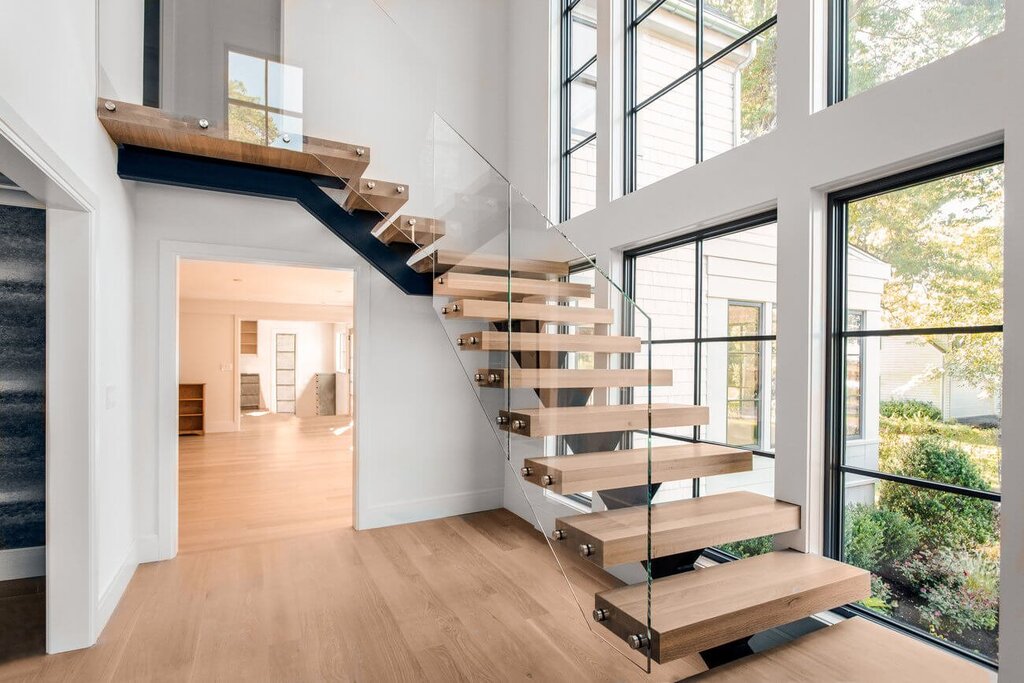 Wooden staircase on a metal frame