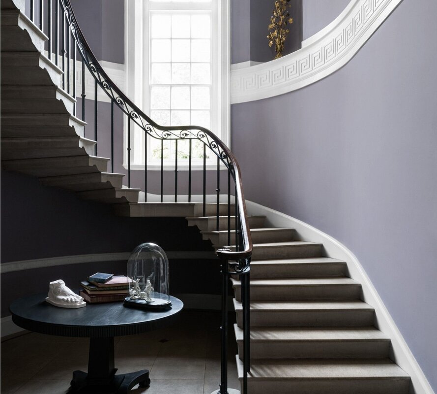 A gray wooden staircase