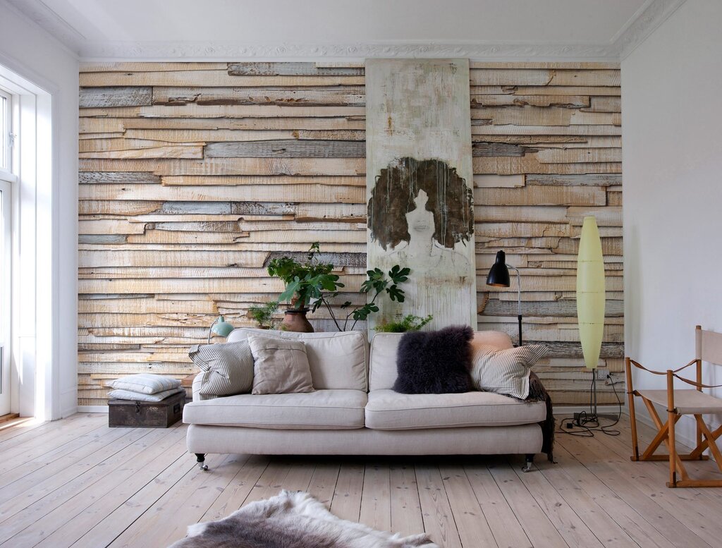 Wooden wall in the interior