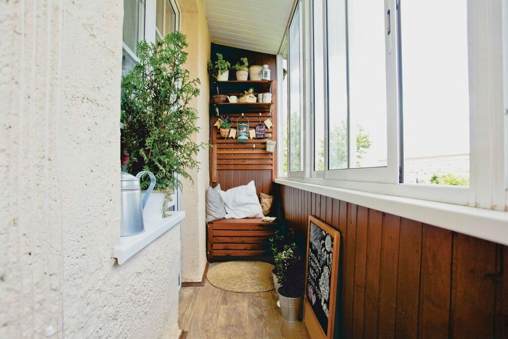 Wooden paneling on the balcony