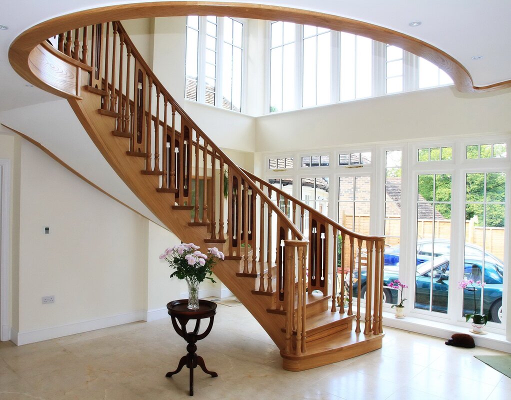 Wooden stairs in a private house 37 фото