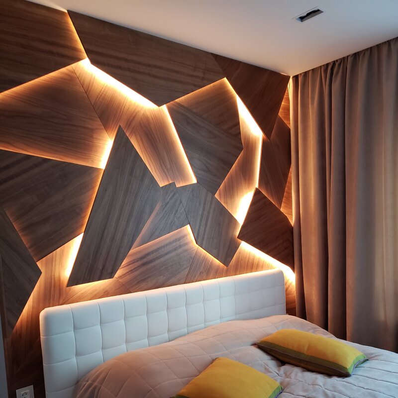 Wooden panels with lighting for walls