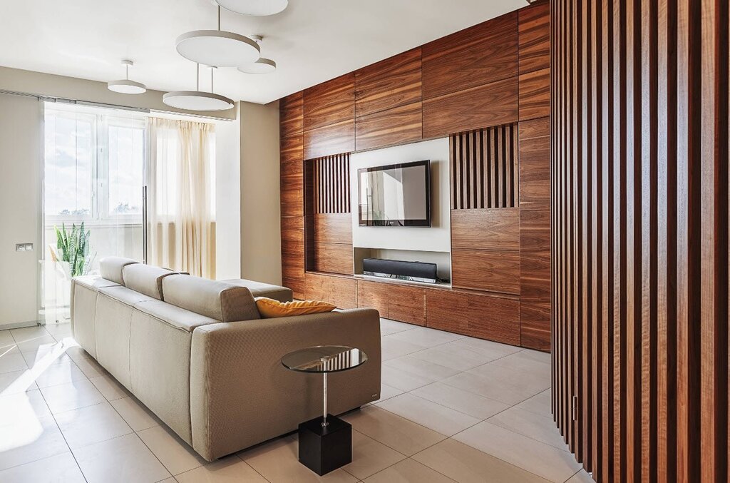 Wooden panels in the living room interior