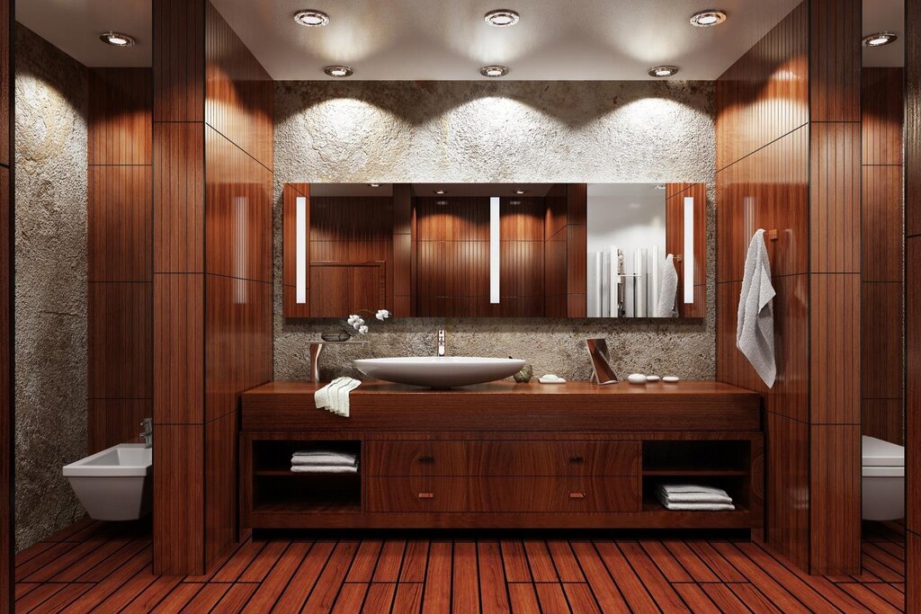 Wooden panels in the bathroom