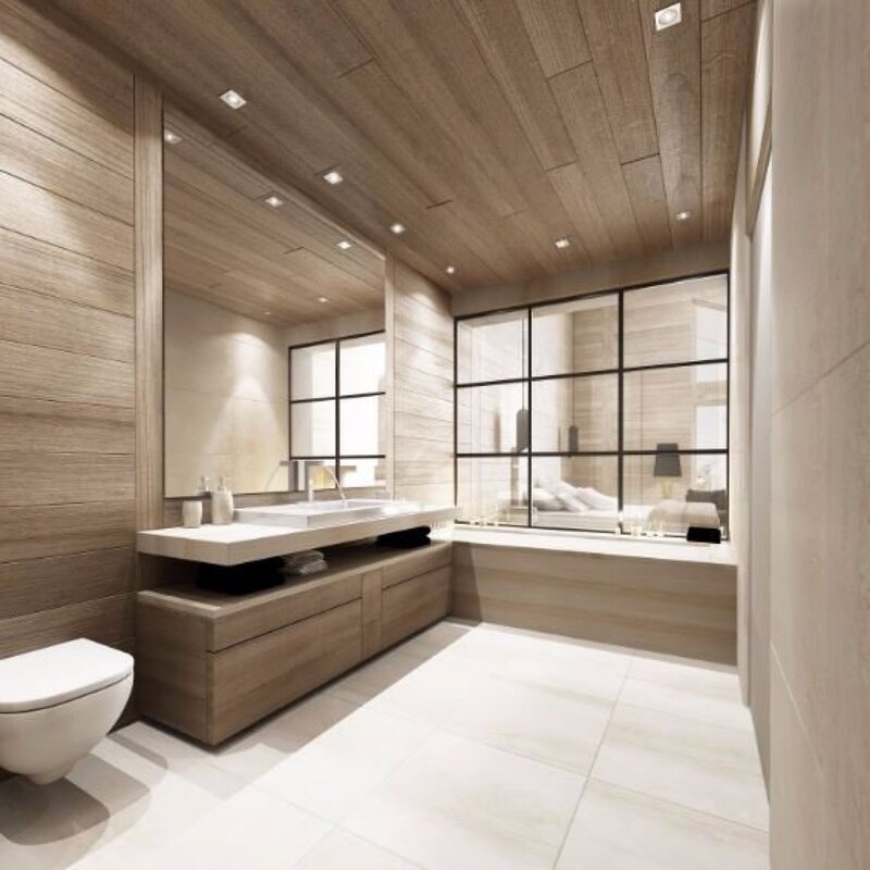 Wooden panels in the bathroom