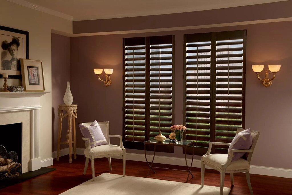 Wooden blinds in the bedroom