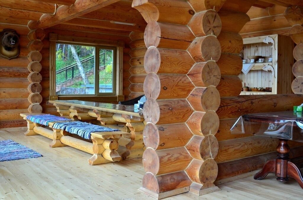 A wooden house made of logs