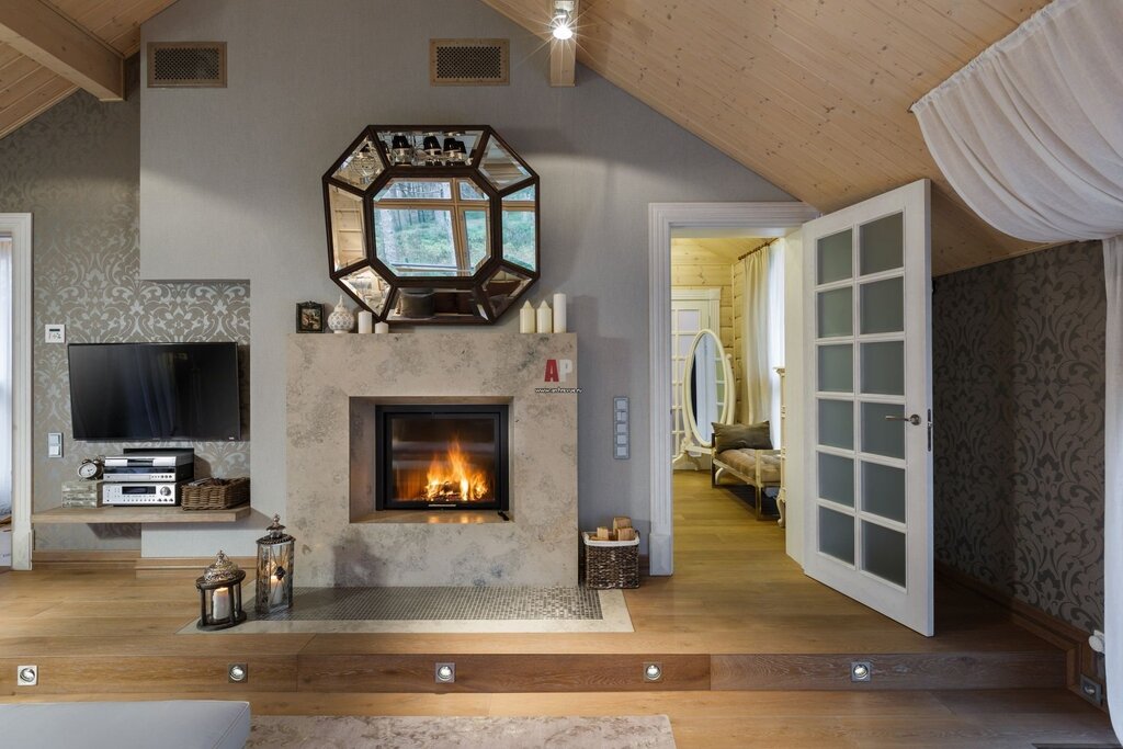 Wooden fireplace 40 фото