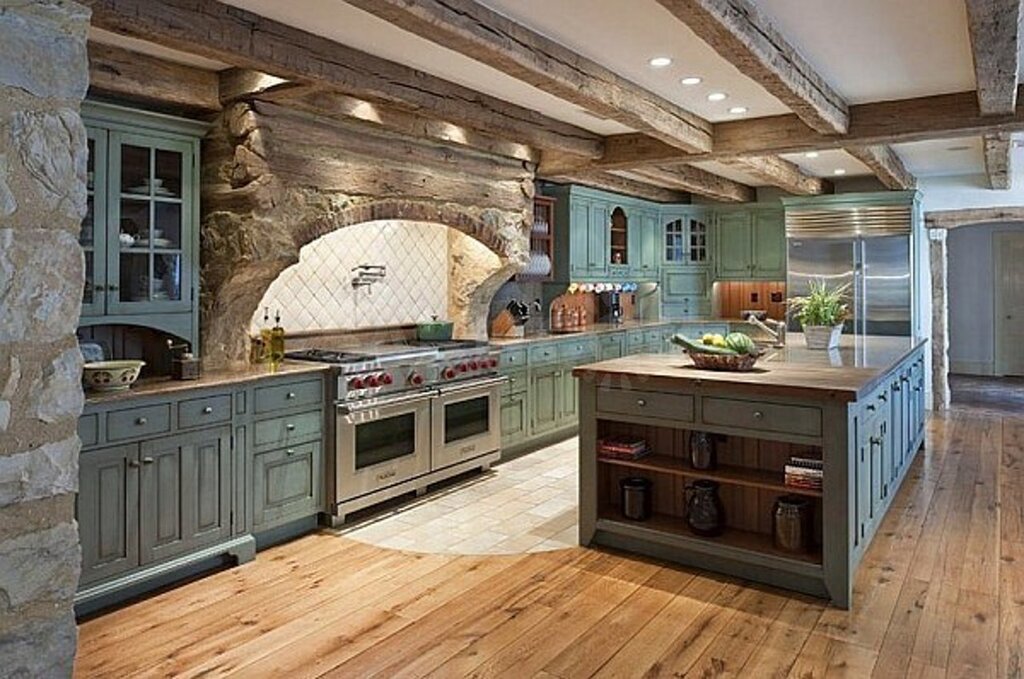 Wooden kitchen set in the interior